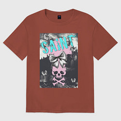 Футболка оверсайз женская Череп крест бантики, цвет: кирпичный