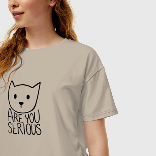 Женская футболка оверсайз Are you serious cat / Миндальный – фото 3