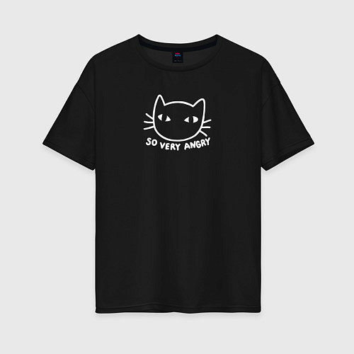 Женская футболка оверсайз So very angry cat / Черный – фото 1