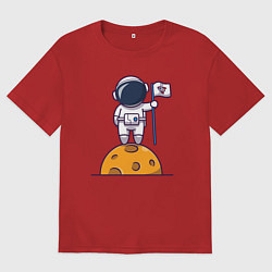 Футболка оверсайз женская Космонавтик на луне, цвет: красный