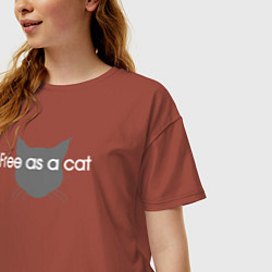 Футболка оверсайз женская Free as a cat, цвет: кирпичный — фото 2