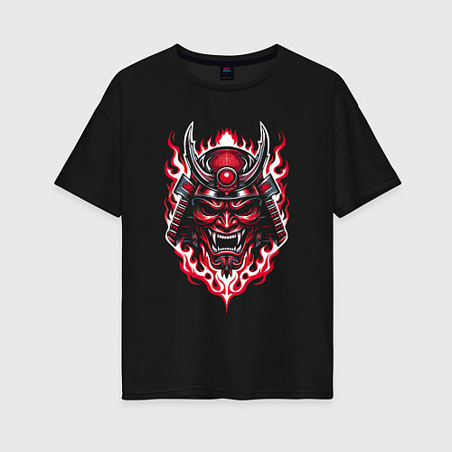 Женская футболка оверсайз Samurai mask demon / Черный – фото 1