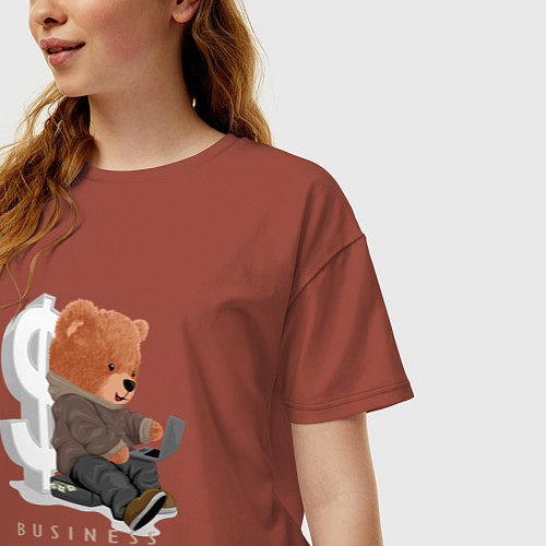 Женская футболка оверсайз Плюшевый медвежонок бизнесмен / Кирпичный – фото 3