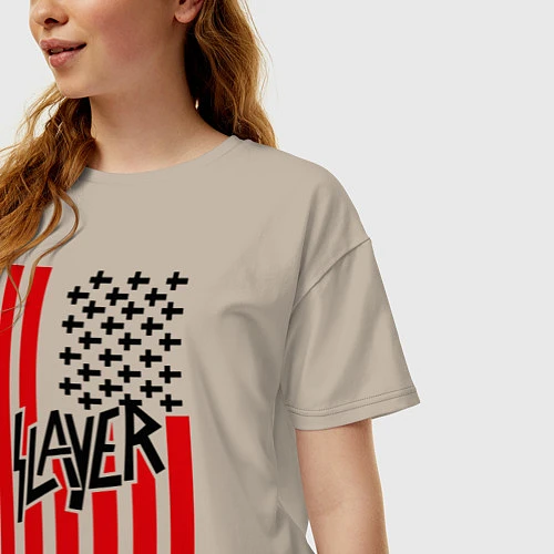 Женская футболка оверсайз Slayer Flag / Миндальный – фото 3