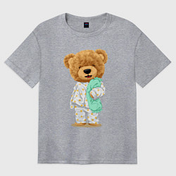 Футболка оверсайз женская Плюшевый медвежонок сонный, цвет: меланж