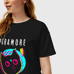Футболка оверсайз женская Paramore rock star cat, цвет: черный — фото 2