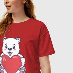 Футболка оверсайз женская Белый медведь с сердцем, цвет: красный — фото 2
