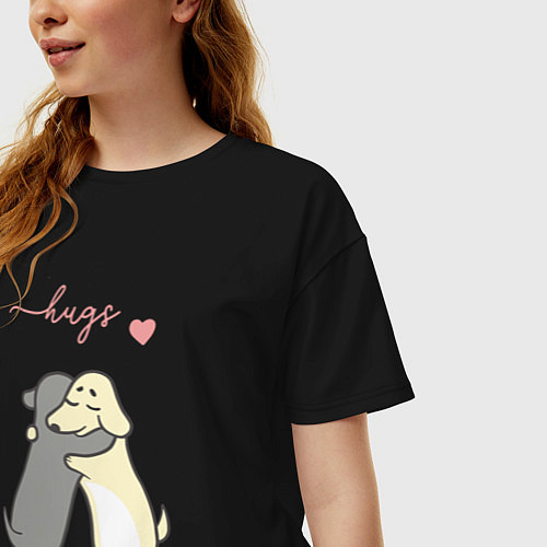 Женская футболка оверсайз Обнимашки милых песиков / Черный – фото 3