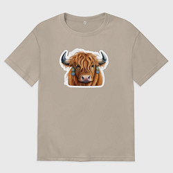 Футболка оверсайз женская Шотландский волосатый бык, цвет: миндальный