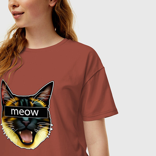 Женская футболка оверсайз Кот meow стикер / Кирпичный – фото 3