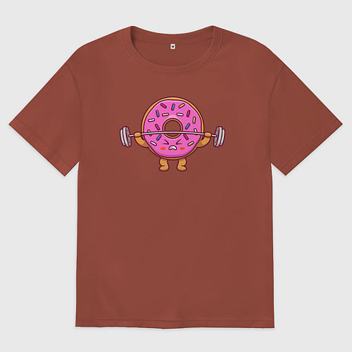 Женская футболка оверсайз Пончик со штангой / Кирпичный – фото 1