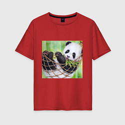 Футболка оверсайз женская Панда медвед, цвет: красный