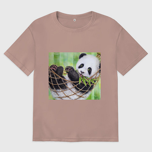 Женская футболка оверсайз Панда медвед / Пыльно-розовый – фото 1