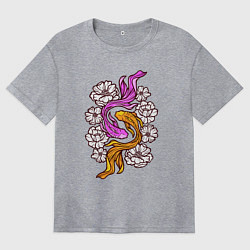 Футболка оверсайз женская Рыбки и цветы, цвет: меланж