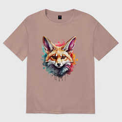 Футболка оверсайз женская Лиса акварель 2, цвет: пыльно-розовый