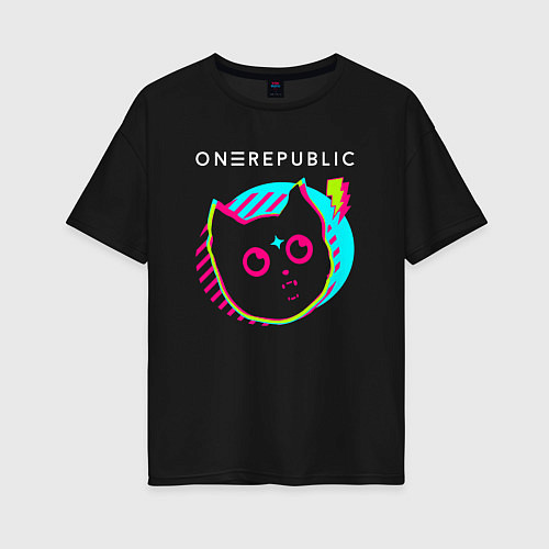 Женская футболка оверсайз OneRepublic rock star cat / Черный – фото 1