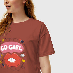 Футболка оверсайз женская Go girl lips, цвет: кирпичный — фото 2