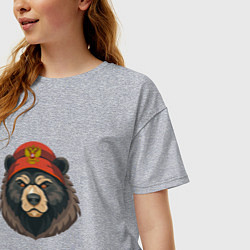 Футболка оверсайз женская Русский медведь в шапке с гербом, цвет: меланж — фото 2