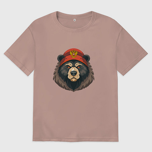 Женская футболка оверсайз Русский медведь в шапке с гербом / Пыльно-розовый – фото 1
