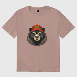 Женская футболка оверсайз Русский медведь в шапке с гербом