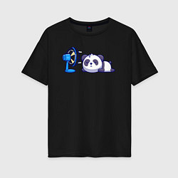 Футболка оверсайз женская Панда и вентилятор, цвет: черный