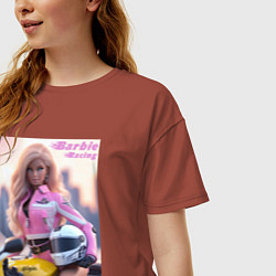 Футболка оверсайз женская Barbie racing - ai art, цвет: кирпичный — фото 2