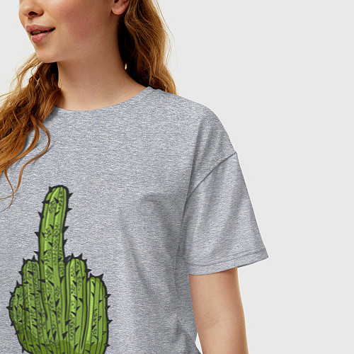 Женская футболка оверсайз Cactus fuck / Меланж – фото 3