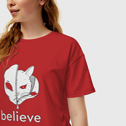 Футболка оверсайз женская Believe в котов инопланетян, цвет: красный — фото 2
