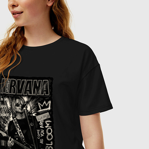 Женская футболка оверсайз Nirvana In Bloom / Черный – фото 3
