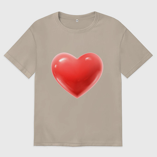 Женская футболка оверсайз Объемное сердце / Миндальный – фото 1