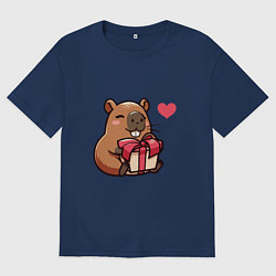 Женская футболка оверсайз Довольная капибара с подарком