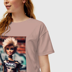 Футболка оверсайз женская Punks not dead - Barbie ai art, цвет: пыльно-розовый — фото 2