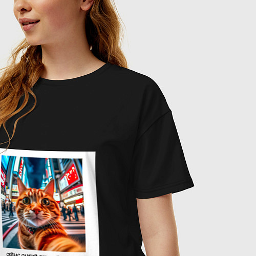 Женская футболка оверсайз Рыжий кот: момент начать жить свою лучшую жизнь / Черный – фото 3