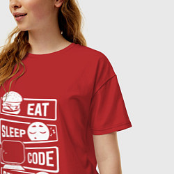 Футболка оверсайз женская Eat sleep code repeat арт, цвет: красный — фото 2