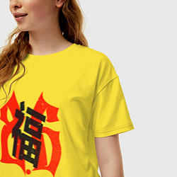 Футболка оверсайз женская Китайский иероглиф счастье, цвет: желтый — фото 2