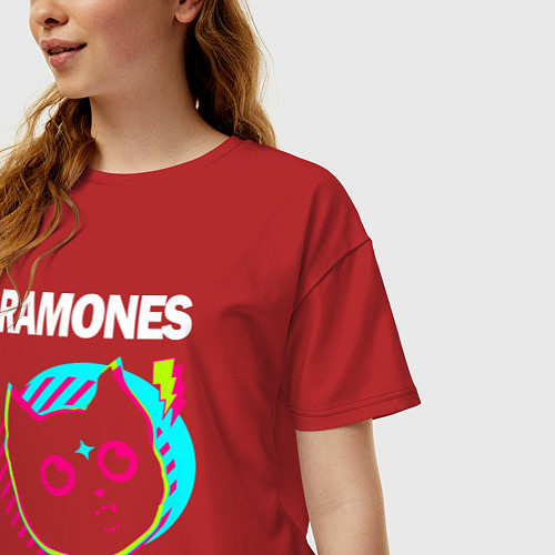 Женская футболка оверсайз Ramones rock star cat / Красный – фото 3
