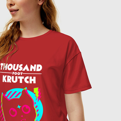 Женская футболка оверсайз Thousand Foot Krutch rock star cat / Красный – фото 3