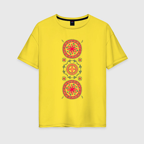 Женская футболка оверсайз Солнца по мотивам мезенской росписи / Желтый – фото 1