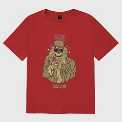 Футболка оверсайз женская Скелет с коктейлем, цвет: красный