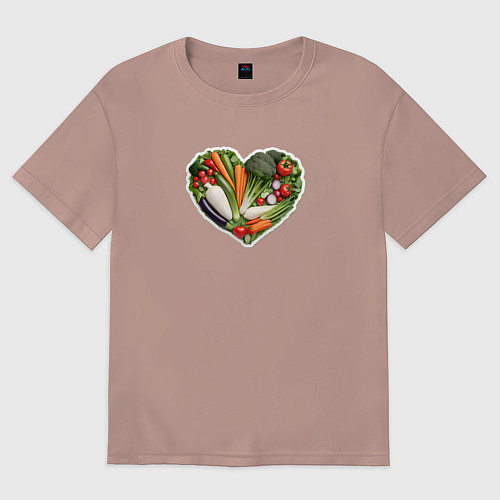 Женская футболка оверсайз Сердце из овощей / Пыльно-розовый – фото 1