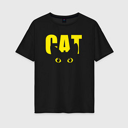 Футболка оверсайз женская Cat облик, цвет: черный