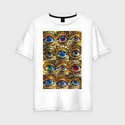 Женская футболка оверсайз Глаза разноцветные из золота в стиле стимпанк