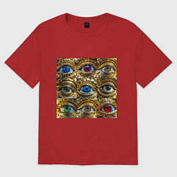 Женская футболка оверсайз Золотые глаза разного цвета в стиле стимпанк