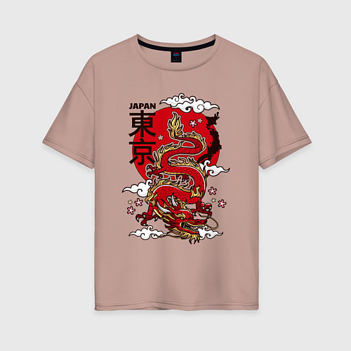 Женская футболка оверсайз Япония - дракон / Пыльно-розовый – фото 1
