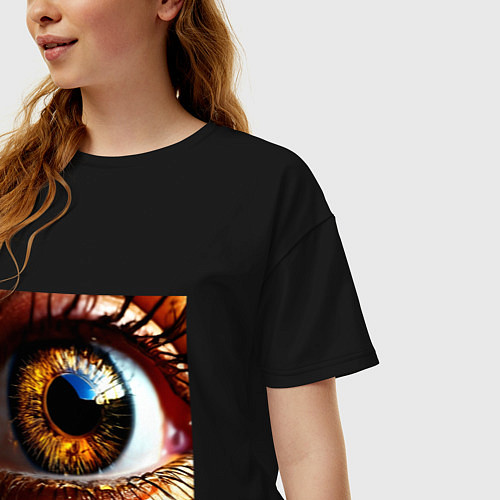 Женская футболка оверсайз Золотой карий глаз в стиле стимпанк / Черный – фото 3