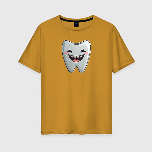 Женская футболка оверсайз Улыбающийся зуб / Горчичный – фото 1