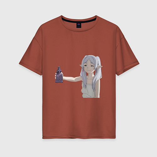 Женская футболка оверсайз Фрирен Провожающая в последний путь улыбается / Кирпичный – фото 1
