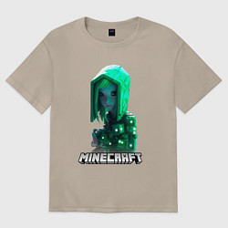 Футболка оверсайз женская Minecraft зеленая девушка, цвет: миндальный