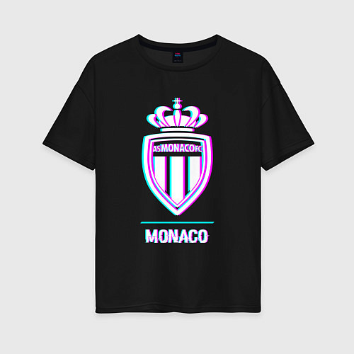 Женская футболка оверсайз Monaco FC в стиле glitch / Черный – фото 1
