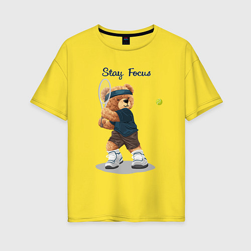 Женская футболка оверсайз Плюшевый медвежонок играет в теннис / Желтый – фото 1